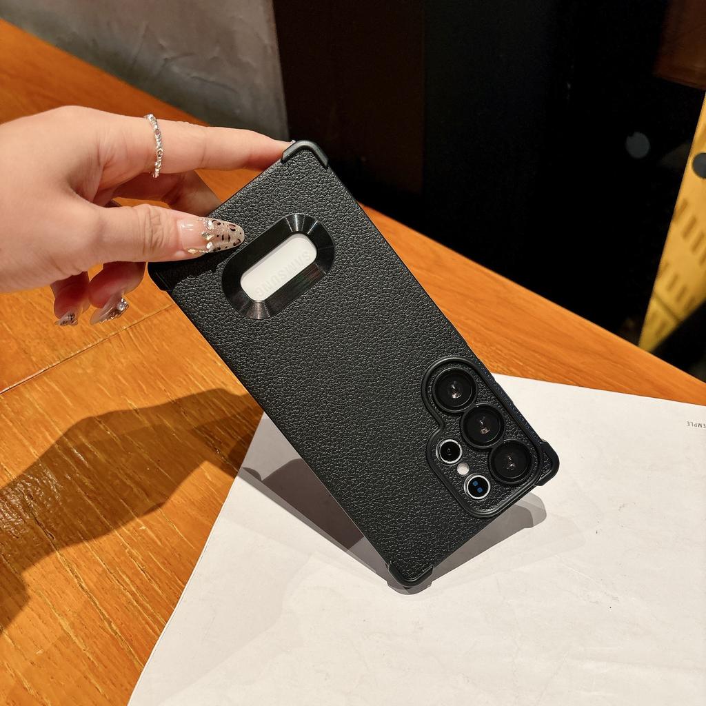 Suitable for Samsung S25Ulltra Lychee Pattern Leak Mark Mobile Phone Case S24 Leather A36 Four Corner Anti Fall Full Cover Soft Shell