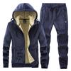 Tuta da uomo autunno inverno, spessa e calda, con cappuccio e pantaloni, set casual da uomo, cappotto + pantaloni, completo in velluto, 2 pezzi, abbigliamento sportivo