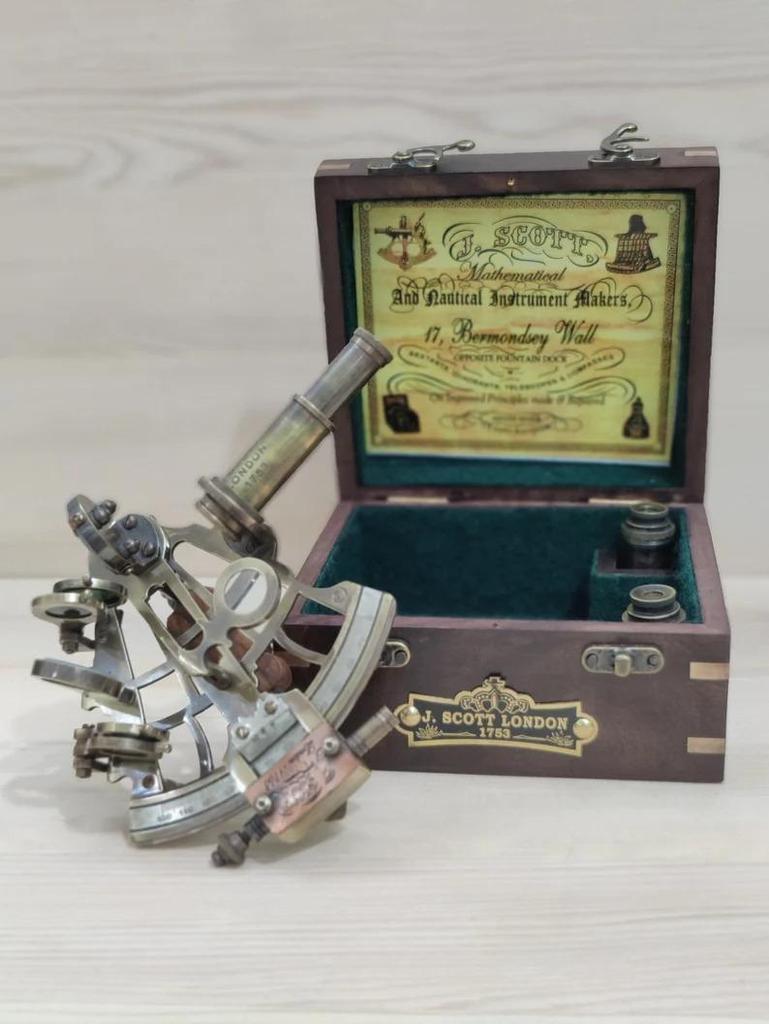 Nautical Brass Sextant with Telescope - Antique Maritime Navigation Instrument