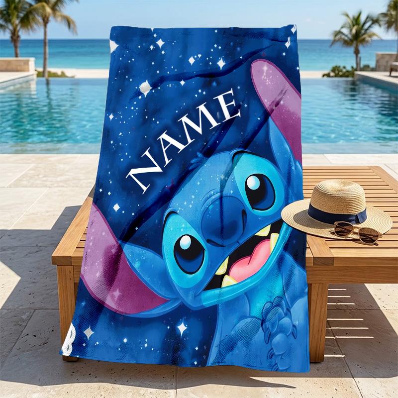 Custom Name Stitch Dreams Stylish Digital Printing Beach Towel Quick‑Drying Absorbent Blanket for Beach Pool Gym Travel