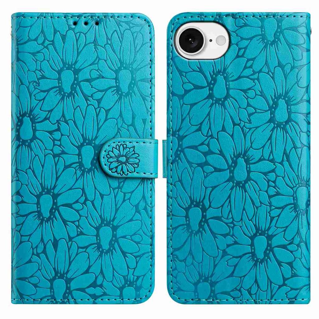 For iPhone 16e Leather Case Daisy Imprint Wallet Stand Phone Protective Cover