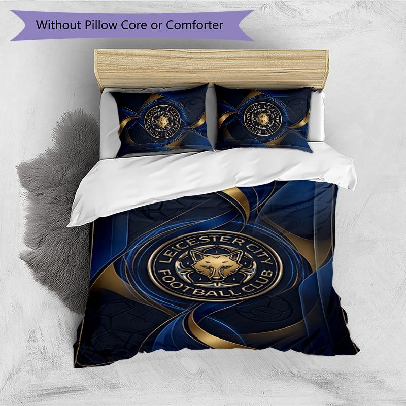 Leicester City Football Printed 3 Pieces Bedding Set, Comfortable Skin Friendly Bedroom Duvet Cover Set