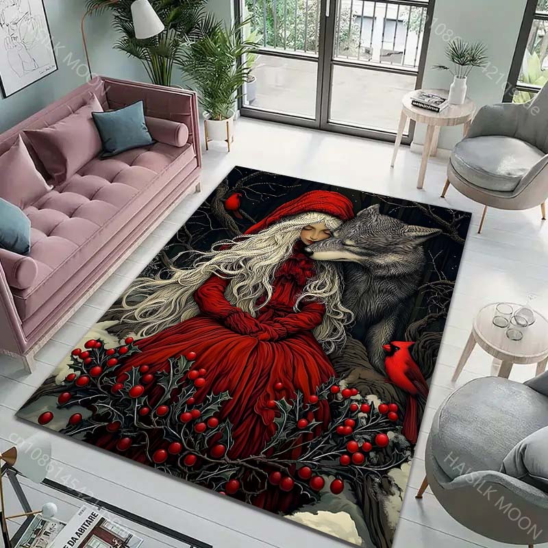 1PC Red Riding Hood Girl and Wolf Carpet for Living Room Bedroom Bathroom Mat Creative Doormat Sofa Table Home Decor Area Rug