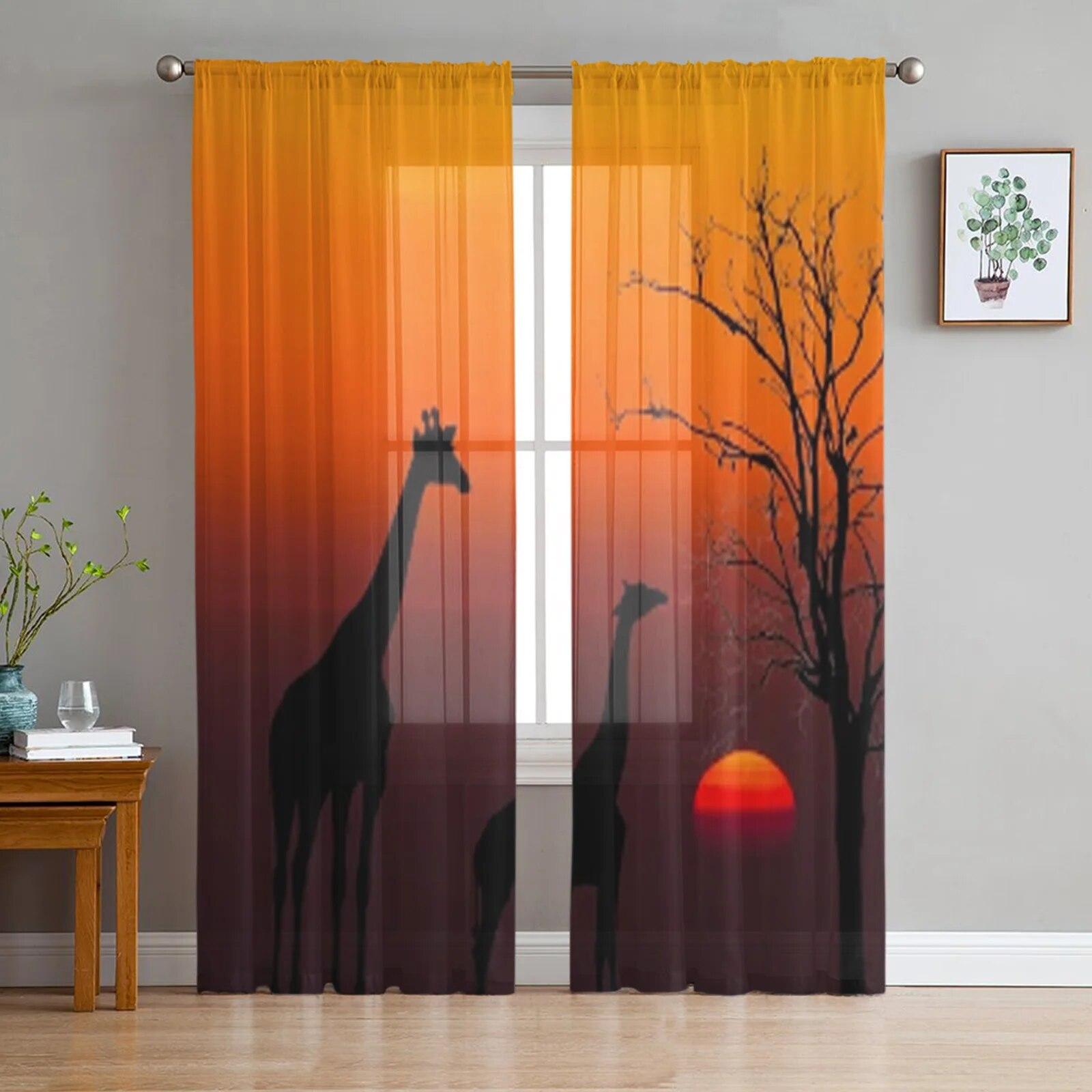 

Закат в африканской саванне, прозрачные шторы, вуаль для спальни, занавеска для гостиной, окна, прозрачные шторы, кухонные тюлевые шторы 135W x 114H(cm)