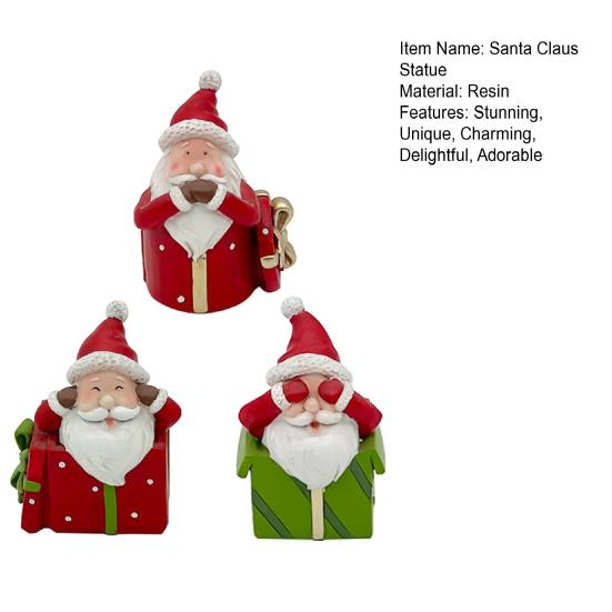 3 Pcs Mini Santa Claus Statue See Hear Speak No Evil Resin Christmas Table Decoration Collectible