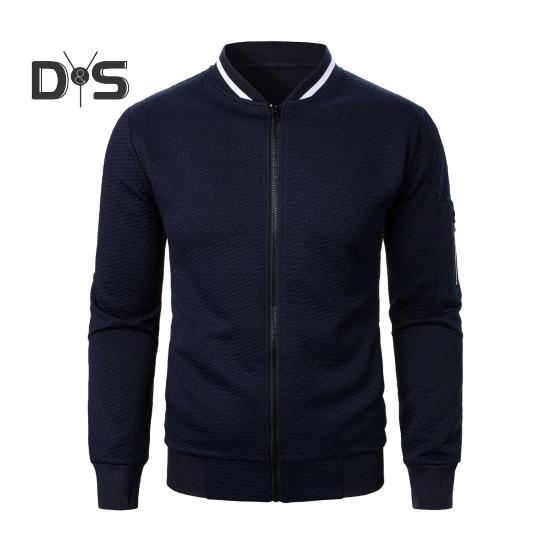 

Мужская толстовка, куртка, жаккардовый дизайн, однотонный, длинный рукав, повседневный топ, воротник-стойка, свободная молния, уличное пальто, толстовки S темно-синий