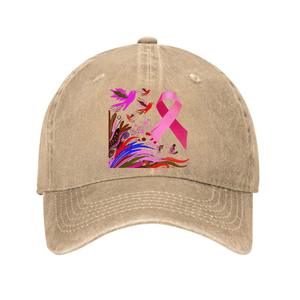 Pink Ribbon Breast Cancer Awareness Birds Print Cotton Baseball Cap Washed Casual Adjustable Dad Hat