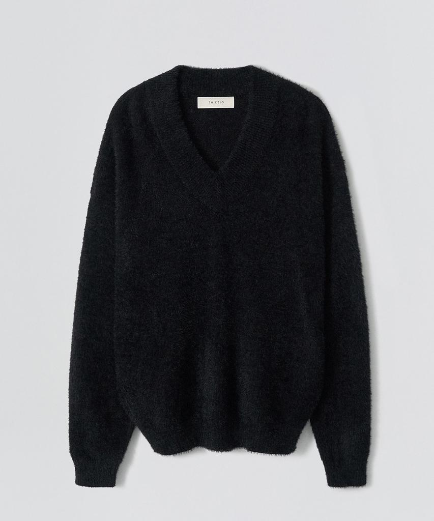 EZIO Hairy Angora V-Neck Knit_Black