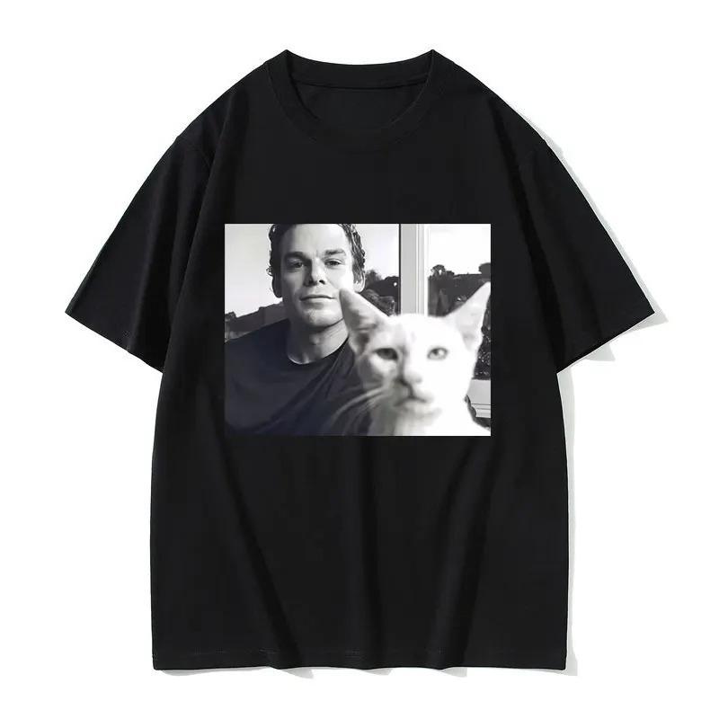 Unisex Women Casual Humor T Shirts Hot Sale TV Play Dexter Morgan Funny Cat Meme Tshirt Male Vintage Cotton Short Sleeve Tshirts