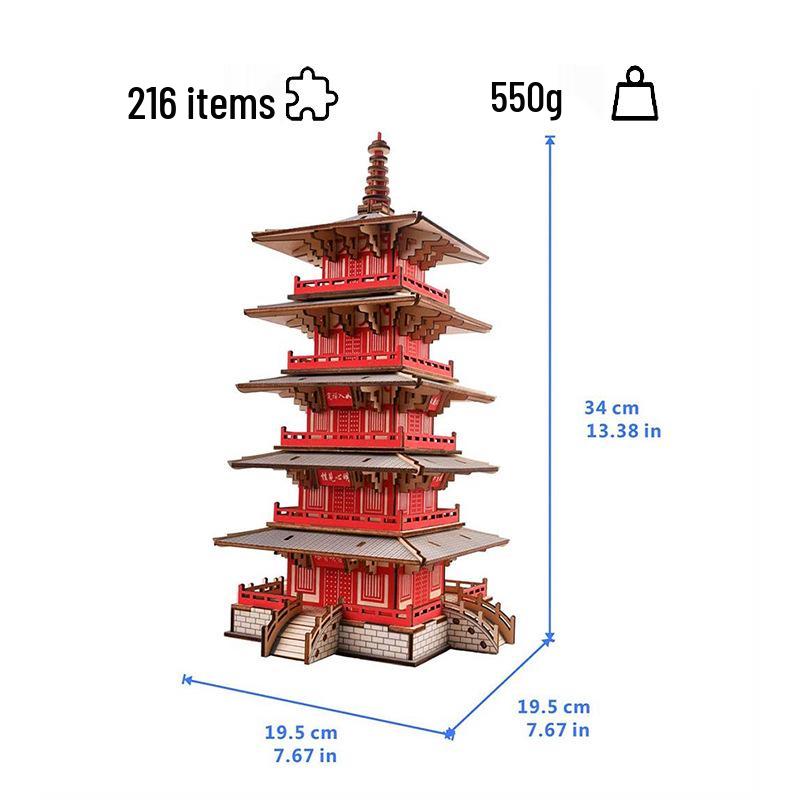 3D Stereo Wooden Hanshan Temple Jigsaw Puzzle - DIY Handmade Customizable