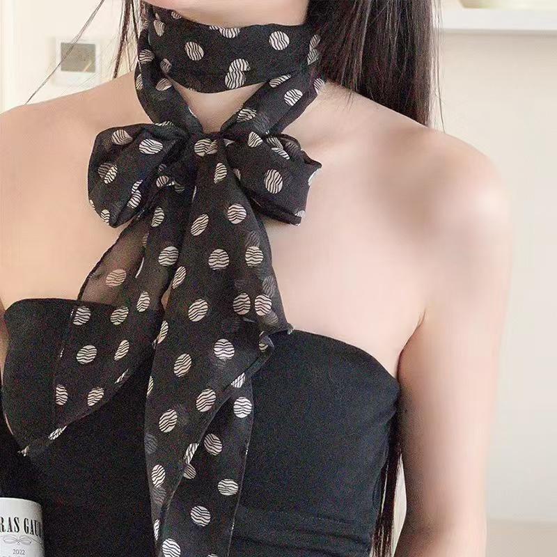 new Korean version ins chiffon polka dot long scarf women's printed high-end versatile accessory scarf neck scarf
