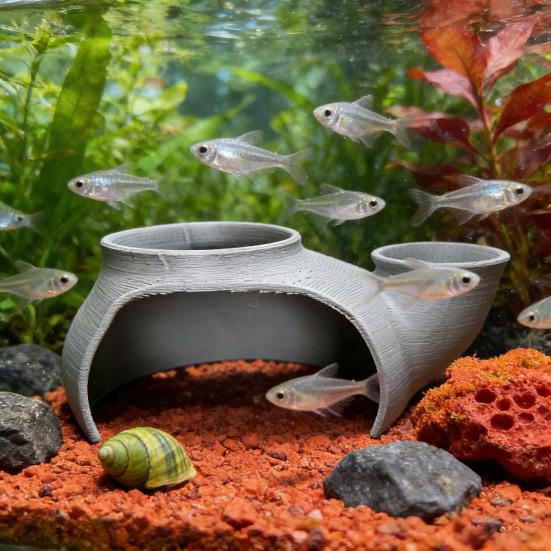 Aquarium Underground Cave 3D Printed Under Gravel Tunnel Hideout Fish Tank Decoration for Betta Corydora Catfish Loach Clown Pleco Guppy Shrimp