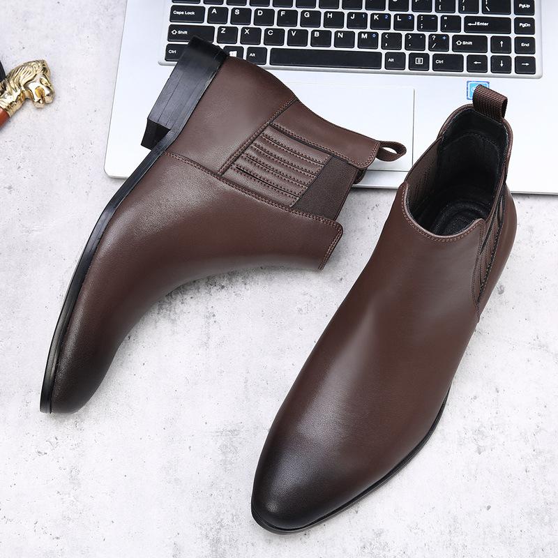 Fashion Autumn Winter New Designer Chelsea Boot for Men Solid Color Cow Leather Ankle Boots Male British Retro Fashion Casual Shoes Man