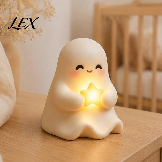 Cute Halloween Bedroom Lamp Light Up Ghost Decoration, Small Statue Night Light, LED for Kids Room Resin Table Decoration Indoor, Kitchen Tiered Tray