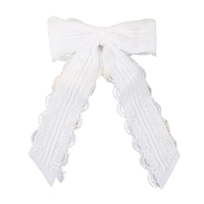 Sweet Cool Heart Lace Bowknot Hair Clip Handmade Silk Ribbon Comfortable Secure Barrettes For Women Black Red White