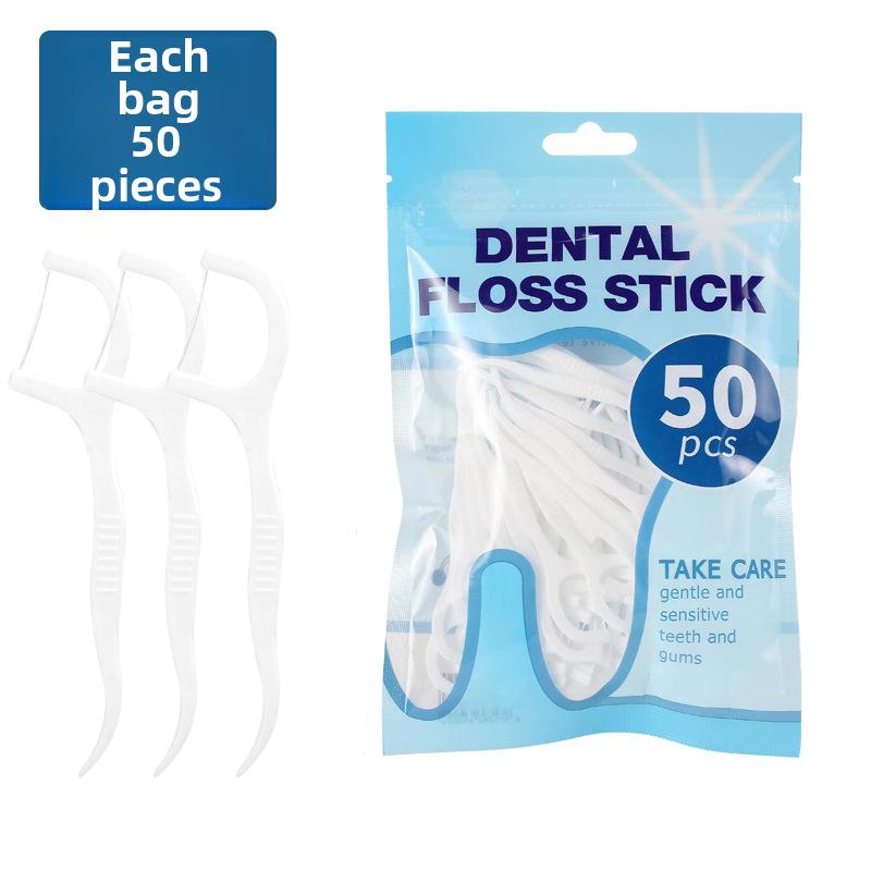 Disposable Box of 50 Polymer Dental Floss Picks - Toothpick and Floss Combo