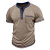 Men's Henley Collar Polo Shirts Summer Fashion Patchwork Short Sleeve Pullover Tops Retro Casual Tees Men