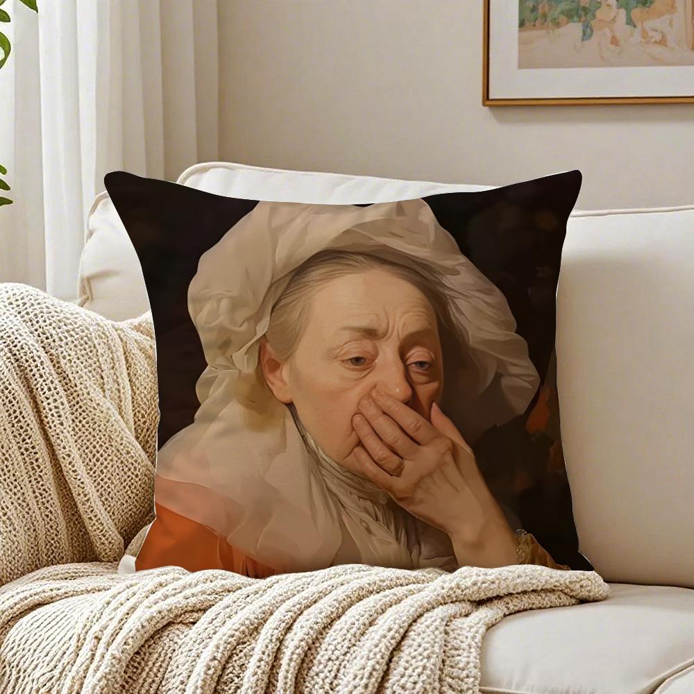 Classic Art Mona Lisa Wearing Pearls Girl Cushion Cover Linen Pillowcase Soft For Sofa Bed Home Room Decor