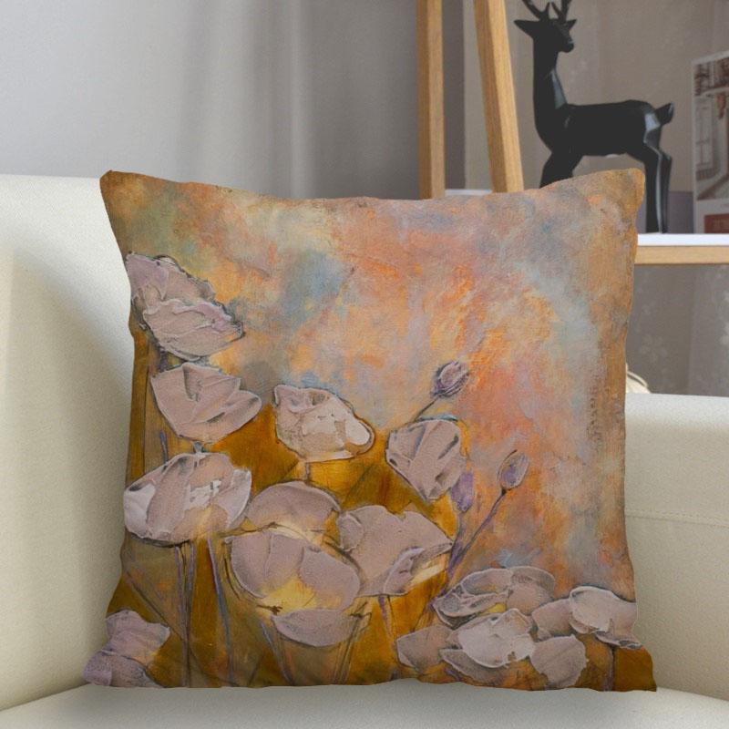 Bedroom Living Room Home Decor Cushion Cover Poppy Flower Pattern Pillowcase Square