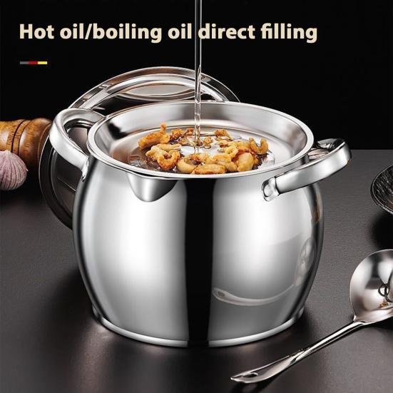 Yousheng Bacon Grease Container Stainless Steel Oil Pot with Filter And Lid Dual Handle Lard Pot Kitchen Oil Storage Jar