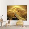 2D Elegant Gold Peacock Tapestry, Golden Bonsai Tree with Sparkling Bubbles Backdrop Cloth for Room Decor