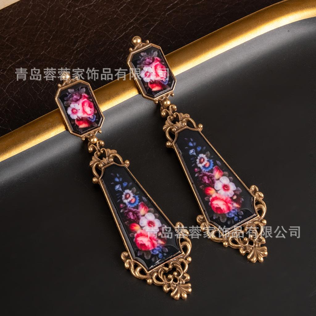 Vintage Chinese Style Flower Long Earrings Antique Light Luxury High-end Retro Heavy Industry