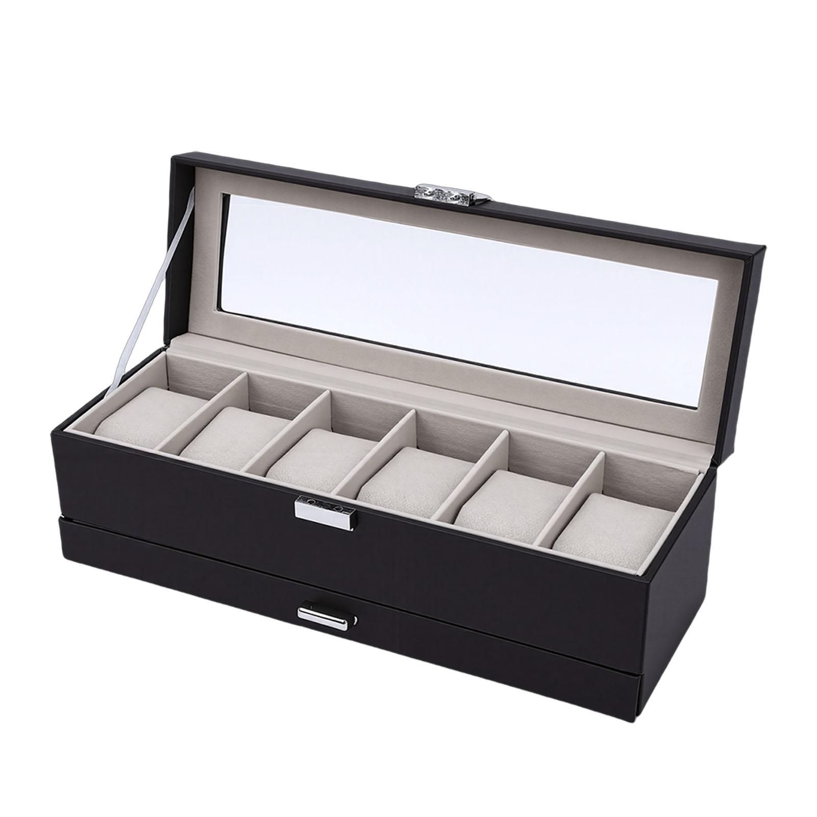 

Watch Box 6 Slot Watches Display Case 2 Layer Jewelry Organizer Storage Holder Organizer Black