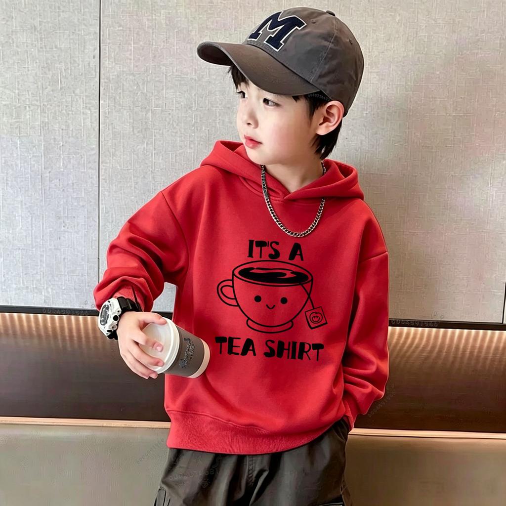 Best-selling Children's Hooded Sweatshirt. Creative Cartoon Cup with Fun Text Prints. Large-sized Children's Hooded Top.