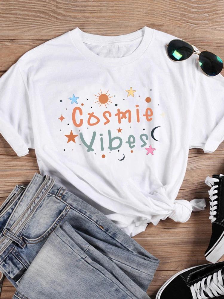 Cosmie Vibes Star Moon Print Women T Shirt Short Sleeve O Neck Loose Women Tshirt Ladies Tee Shirt Tops Clothes Camisetas Mujer