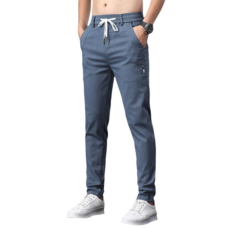 Men's Casual Trousers - Summer Lightweight New Style Straight-Leg Trousers Korean-Style Trendy Slim-Fit Elastic Waistband Stretch Trousers