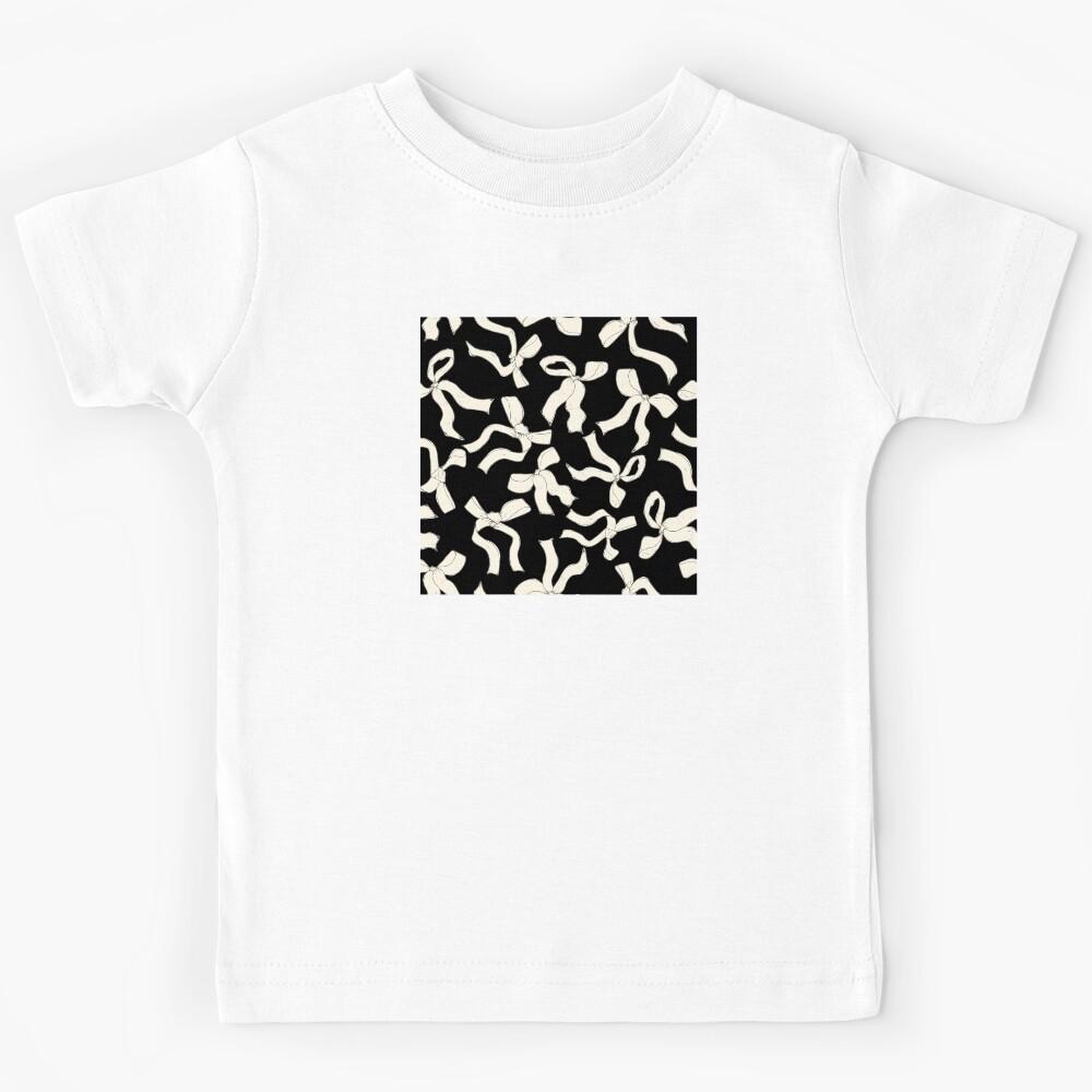 Coquette cream beige bows on a black background pattern Kids T-Shirt 100