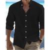 Men's Linen Button-Down Shirt Summer Beach Shirt Long-Sleeved Plain Solid Collared Spring/Summer Casual Everyday Wear