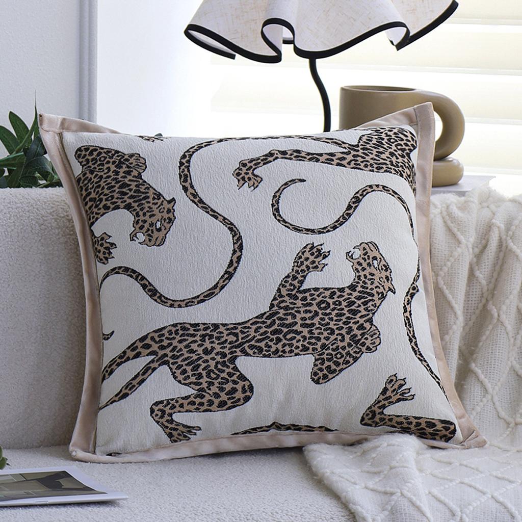 Medieval Style Leopard Living Room Sofa Pillow Model Room New Chinese Style Retro Back Pillow Hotel Cushion Soft Decoration
