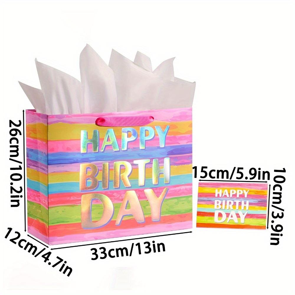 3pcs Large Gift Bag with Card and Tissue Paper, 13x10.2x4.7 Inches Birthday Gift Wrap Bags, 1pc Gift Bags with 3 Tissue Paper and 1 Card, Treat Bags