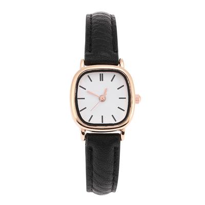 Women Analog Quartz Watch PU Strap Alloy Case Female Wristwatch (Black Strap White Dial)