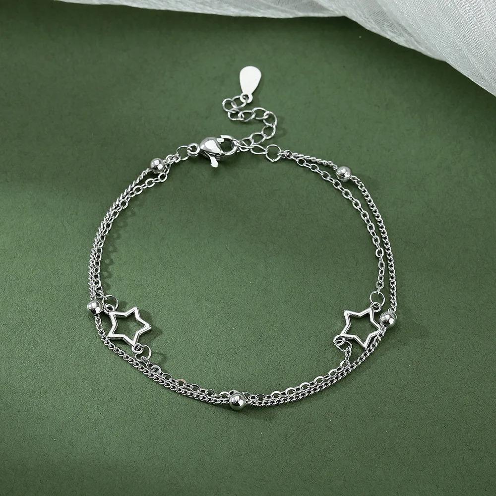 925 Silver Double Love Heart Hollow Beads Bracelet Adjustable Romantic Jewelry for Women Fashion Classic