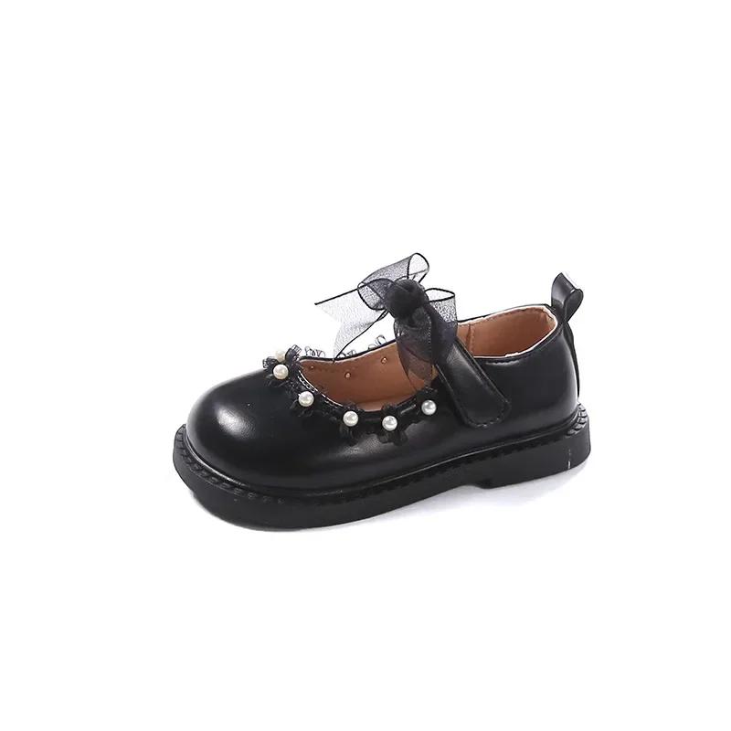 Pantofi Chic de Modă Nouă pentru Copii din Piele cu Șireturi și Fundiță, Pantofi de Petrecere pentru Fetițe, Versatili, Dulci, Pantofi Prințesă Casual, Plat