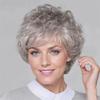 Krótka kręcona peruka damska z grzywką na bok Puszysta szaro-biała Odporna na ciepło syntetyczna peruka