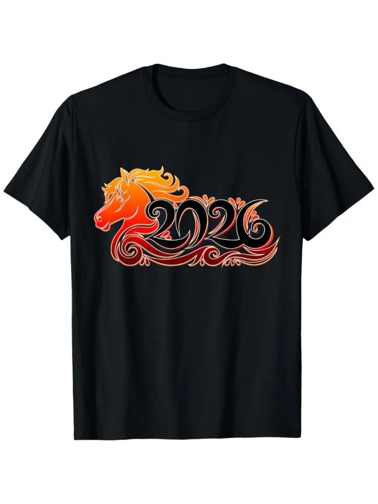 Lunar New Year 2026 Year of The Horse TShirt Men Clothes New Years Party T Shirt Fashion Retro Horse Printed Streetwear Tops
