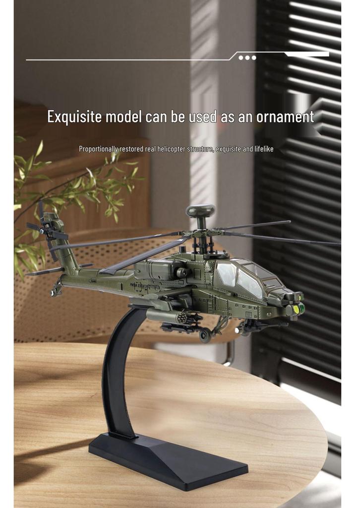 Apache Helicopter Alloy Model Military Toy for Kids