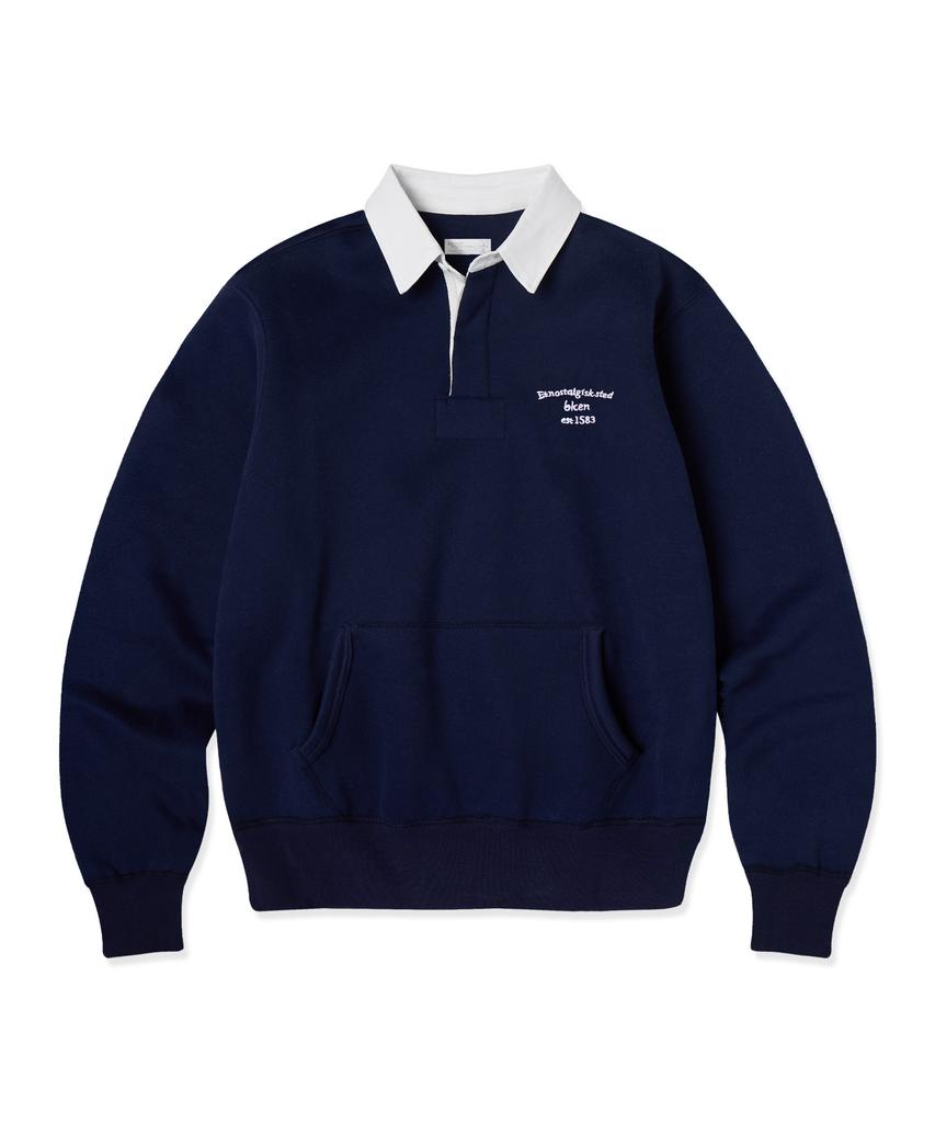 BAKKEN [Men] Hidden Button Rugby Collar Sweatshirt Bk7826 (4 Colors)