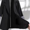 3/4 Sleeve Striped Patchwork Cuff Pockets Women Blazer Solid Color Lapel Single Button Thin Suit Coat Workwear