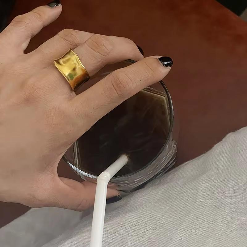 PANJBJ 925 Sterling Silver Geometric Black Stone Rings for Women Girl Korean Simple Adjustable Couple Jewelry Dropshipping