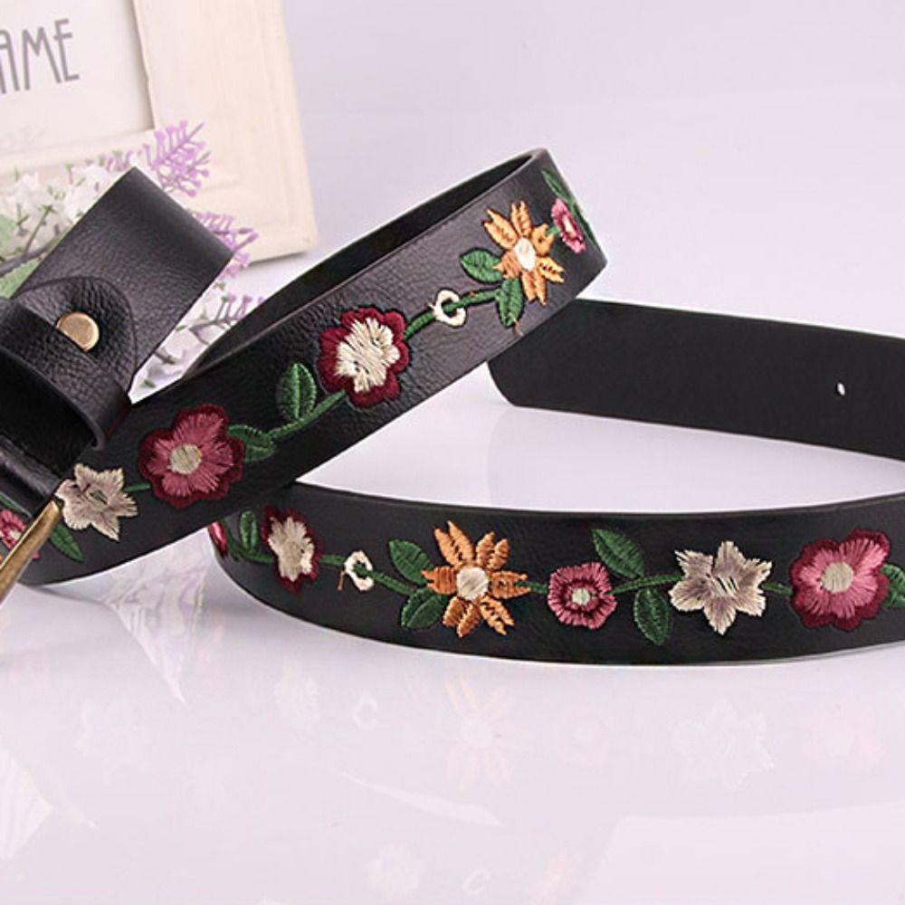 Casual Bohemian Style Waistband Retro Embroidered Floral Belt Sweet Embroidery Flower Belt  Women