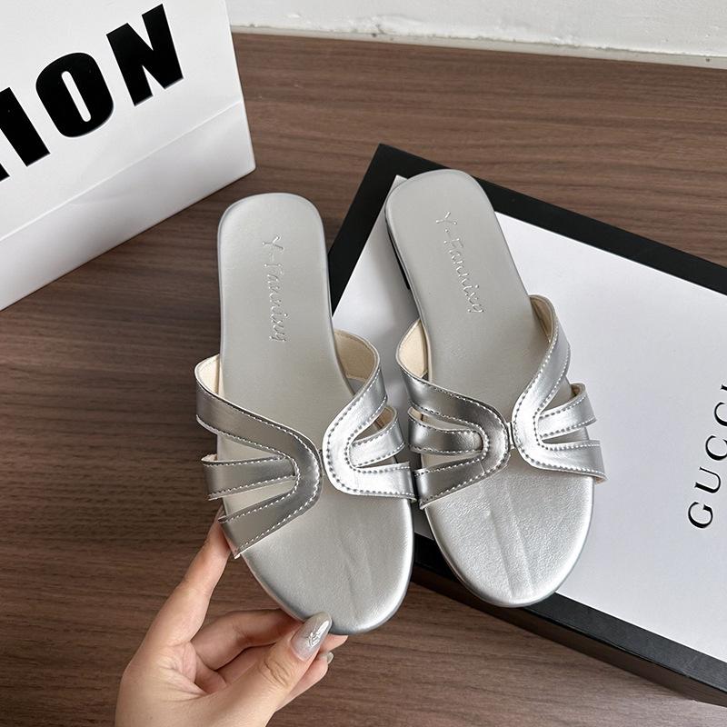 

Minimalist style women s summer open-toed slippers 2025 new seaside vacation leisure flat-bottomed beach cool slippers 35 жёлтый