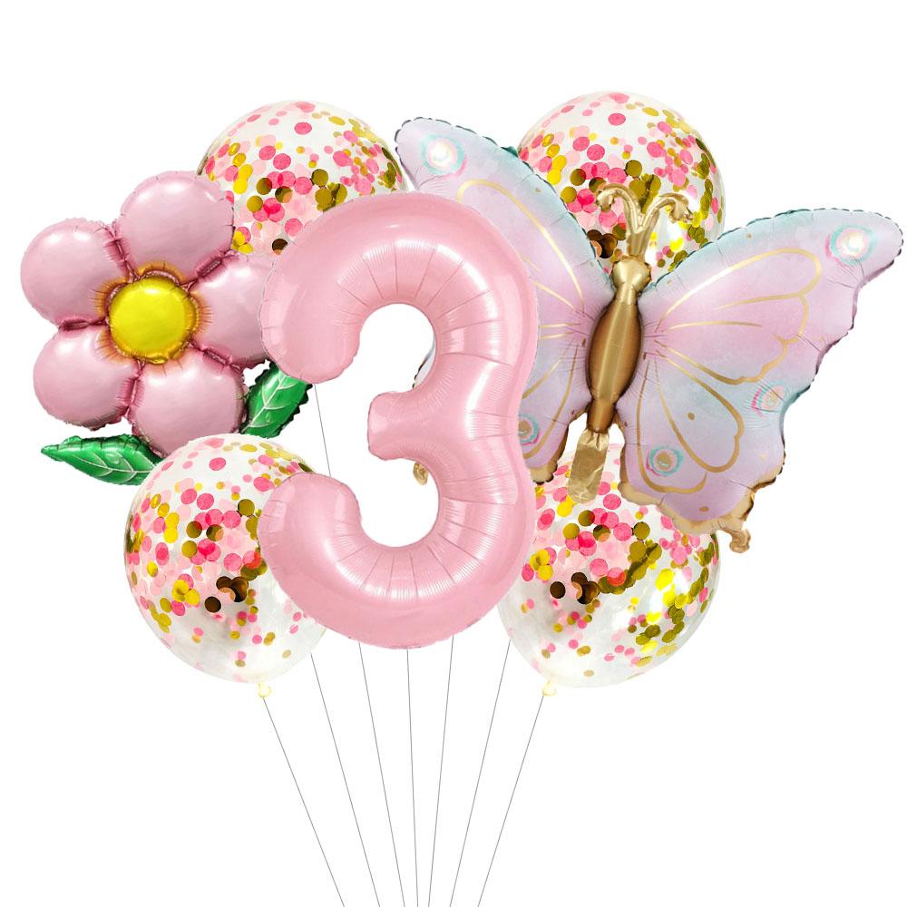 7Pcs Pink Butterfly 40inch Number Helium Balloon Set Gradient Happy Birthday Baby Shower Decor Birthday Party Wedding Balloon