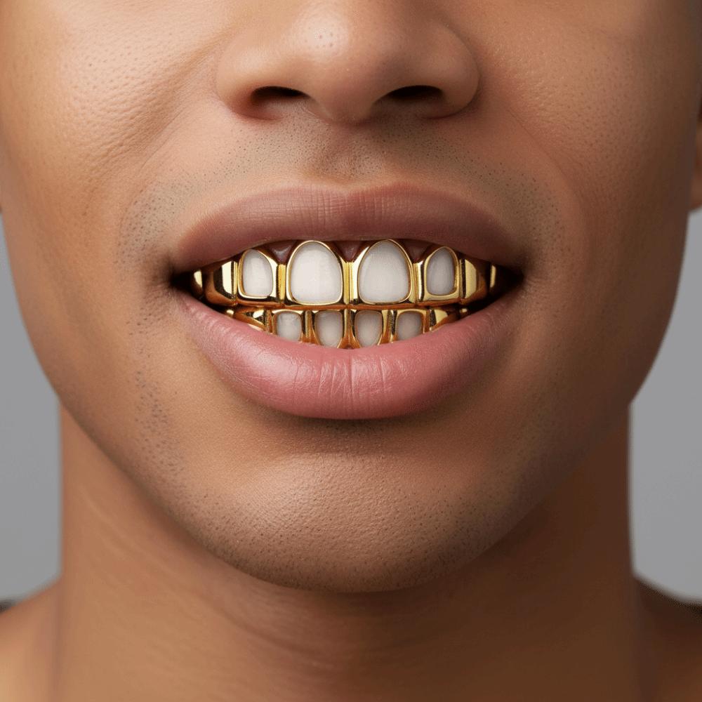 2Pcs/Set Glossy Dental Grills Hip Hop Hollow Teeth Grillz Braces Charm Teeth Grillz Dental Crown