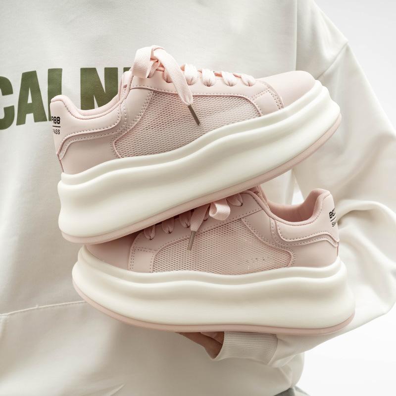 

Thick-soled Mesh Women s Shoes Breathable White Shoes Height-increasing Sports Shoes Fashionable Sneakers 35