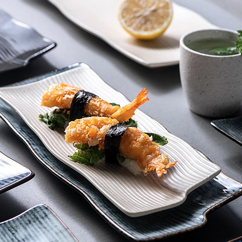 Japanese Sushi Plate Rectangular Ceramic Sashimi Flat Plate Creative Tableware Irregular Long Commercial Japanese Material Plate