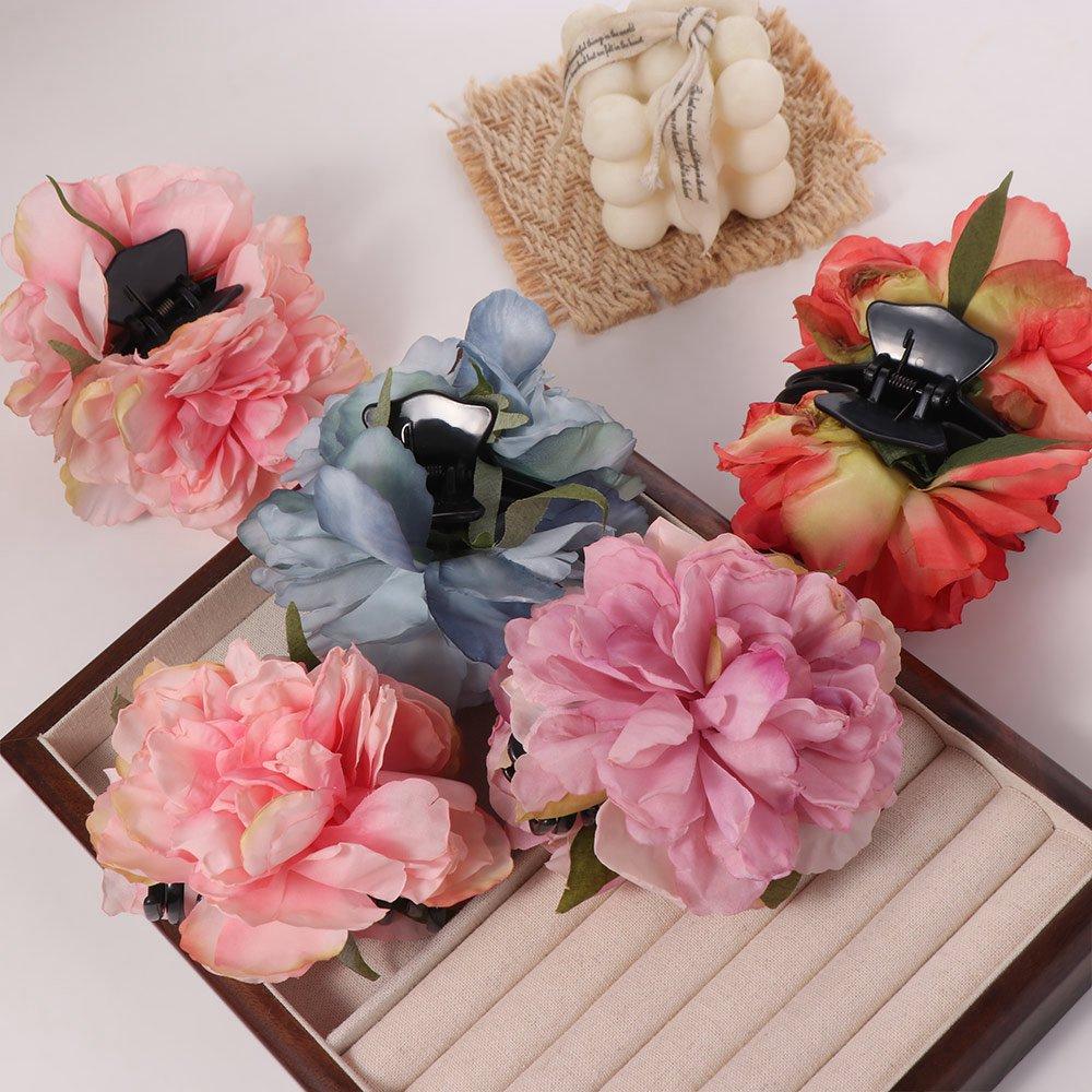 Cloth Peony Flower Hair Claw Ponytail Clip Large Shark Clip Artificial Flower Claw Clip Daily